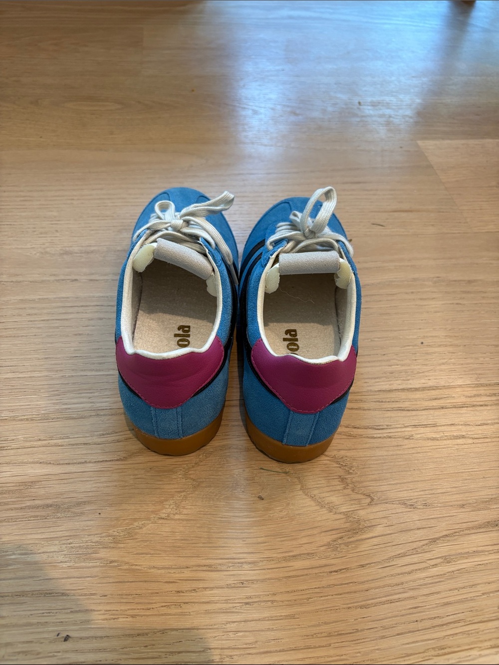Gola Blue Suede Trainers with Black Stripes and Pink Heel size 6.5 Never worn - Picture 4 of 5